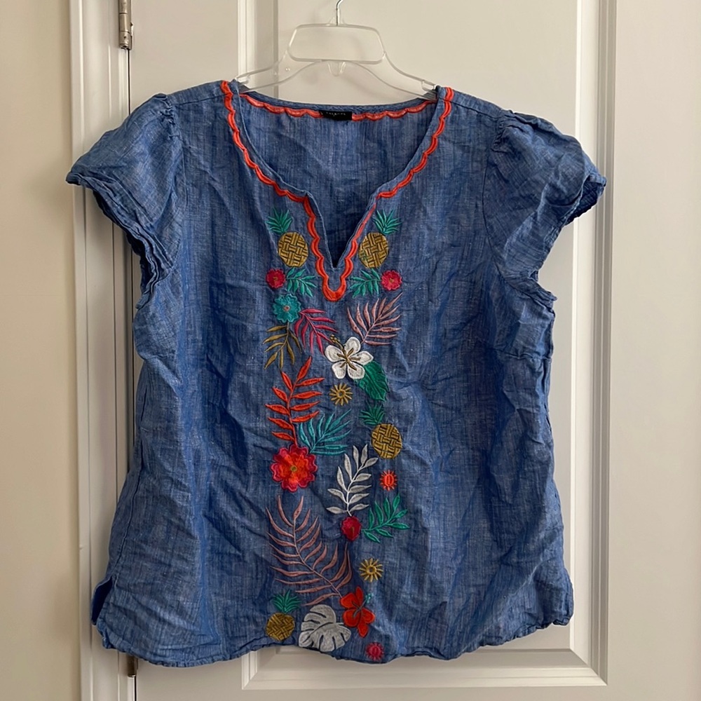 Tropical Floral Linen Blouse